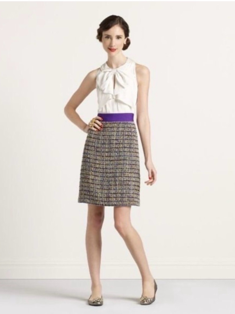 Kate Spade Purple-Waist Tweed A-Line Skirt - Women Size 12
